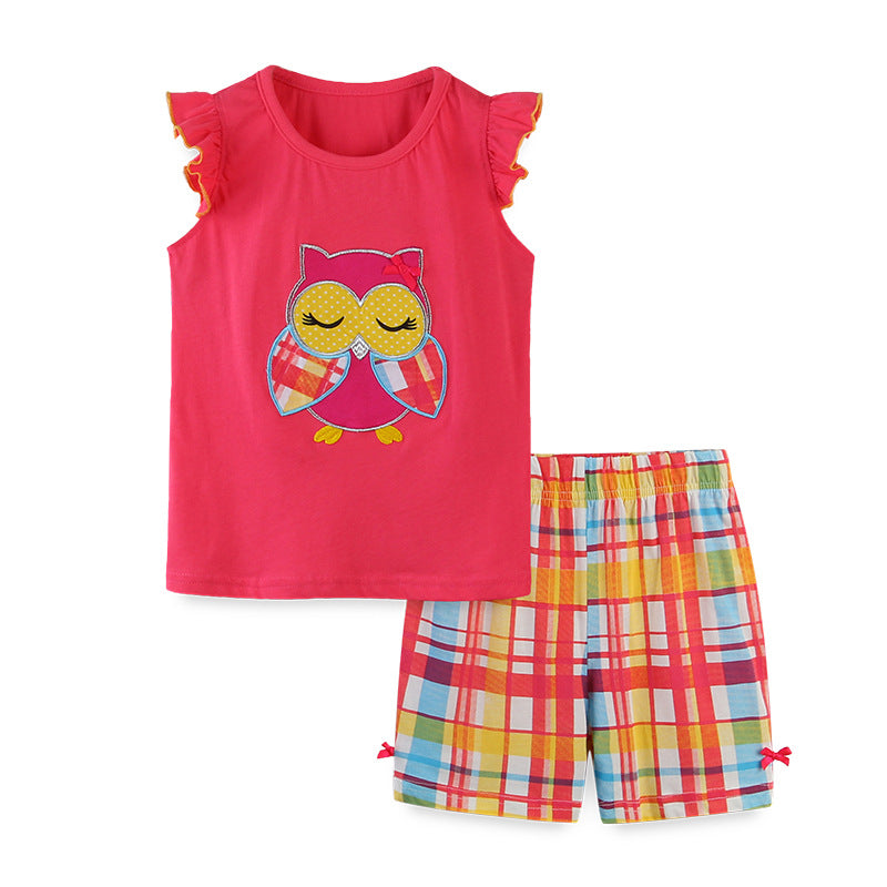 Summer New Products Girls Cotton Cartoon Suit