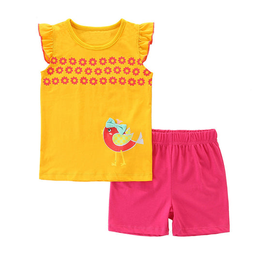 Summer New Products Girls Cotton Cartoon Suit