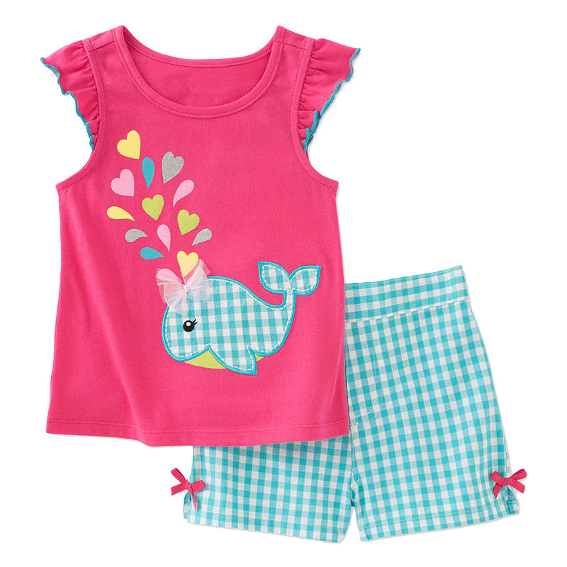 Summer New Products Girls Cotton Cartoon Suit